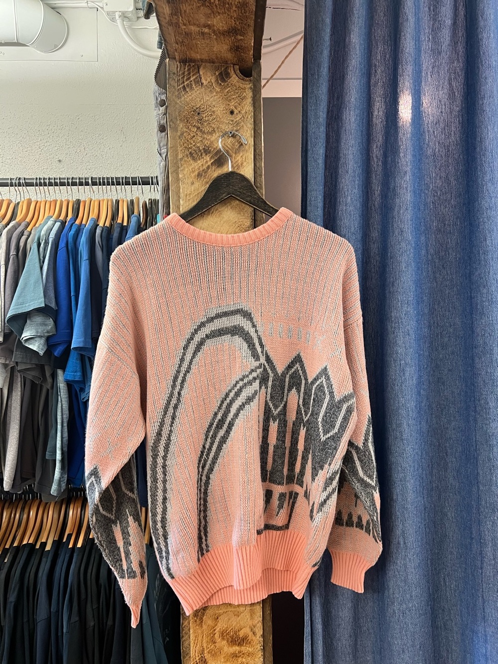 Vintage Pink Abstract Patterned Knit Sweater